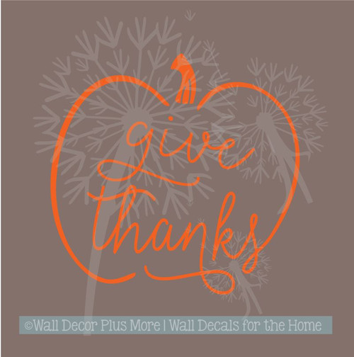 Give Thanks Pumpkin Modern Fall Wall Art Stickers Decals for Home Decor-Orange
