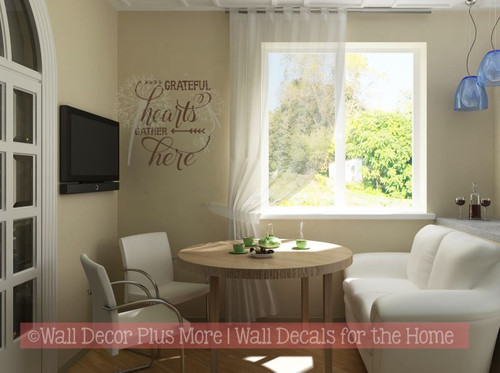 Grateful Hearts Gather Here Fall Wall Decals Quotes Vinyl Sticker for Home Decor-Chocolate Brown