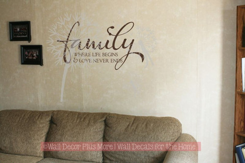 Family Where Life Begins Love Never Ends Wall Decals Quotes Vinyl Sticker-Chocolate Brown