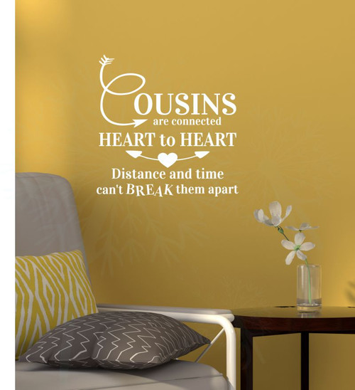 Cousins Heart to Heart Wall Quote Vinyl Lettering Wall Sticker Decal-White
