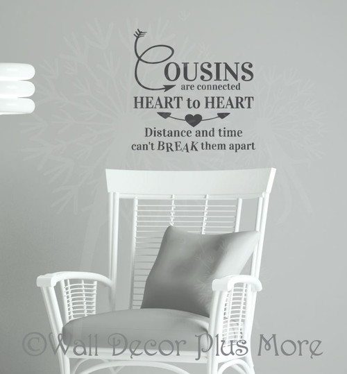 Cousins Heart to Heart Wall Quote Vinyl Lettering Wall Art Sticker Decal