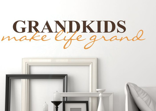 Grandkids Make Life Grand Wall Decals Sticker Vinyl Lettering, 2-color-Chocolate, Rust Orange