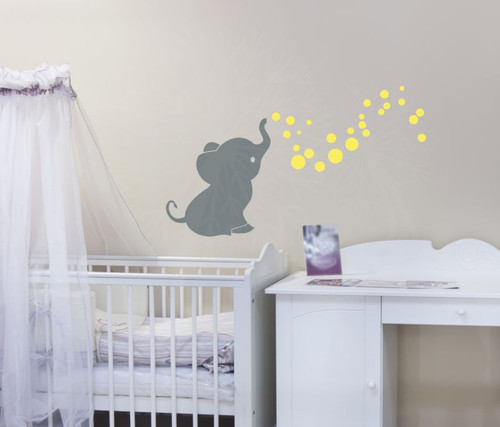 Elephant with Bubbling Dots Vinyl Wall Decals Stickers for Baby Nursery Wall Décor-Storm Gray, Yellow