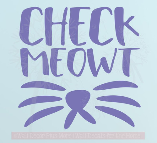 Check Meowt Wall Decal Sticker with Cat Whiskers Wall Art Pet Wall Decor Purple