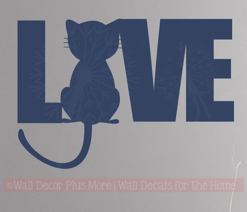 Love Wall Words with Cat Silhouette Wall Art Decal Stickers DpBlue