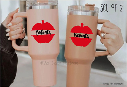 Personalized Name with Apple Tumbler Decals Vinyl Stickers for Mugs, Cup, Water Bottles Red and Black - Customize with your school colors and mascot!