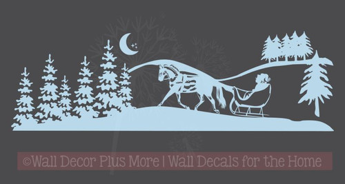 Winter Silhouette Scene Trees Horse Sleigh Wall Art Decals Vinyl Stickers