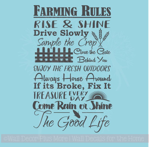 Farming Rules The Good Life Wall Lettering Vinyl Stickers Decal Quotes