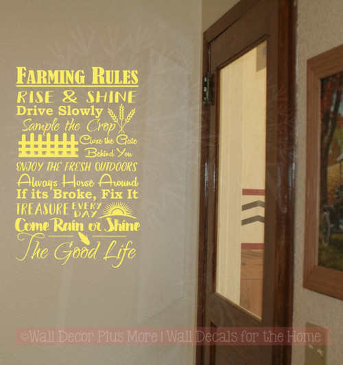Farming Rules The Good Life Wall Lettering Vinyl Stickers Decal Quotes-Light Yellow