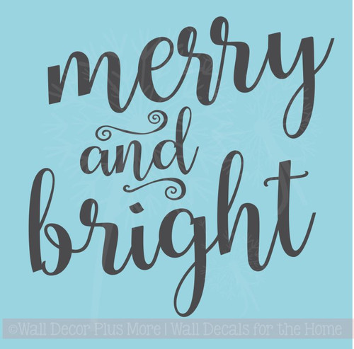 Merry & Bright Vinyl Wall Lettering Quotes Decals Holiday Wall Stickers