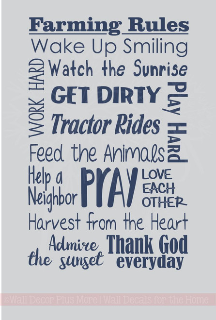 Farming Rules Subway Art Wall Lettering Quotes Vinyl Decal Sticker-Deep Blue