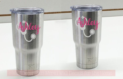 Nurse Tumbler Decals Vinyl Stickers Stethoscope Customized with Name, set of 2
