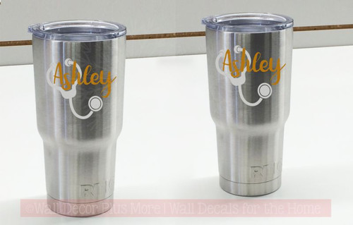 Nurse Tumbler Decals Vinyl Stickers Stethoscope Customized with Name, set of 2