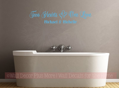 Two Hearts, One Love Wall Decals Vinyl Decal Bedroom Sayings Personalized