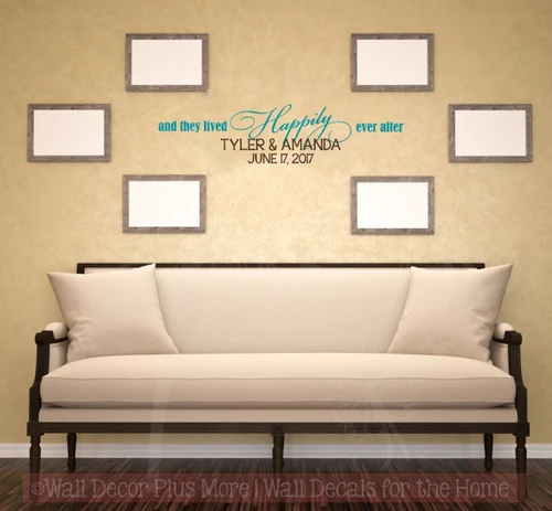 And They Lived Happily Ever After Custom Name Date Wall Decals Love Quotes Teal ChBrown