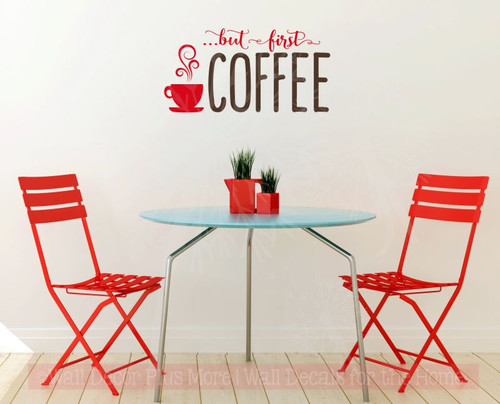 First Coffee Kitchen Sayings Vinyl Lettering Art Wall Decal Stickers-Cherry, Chocolate