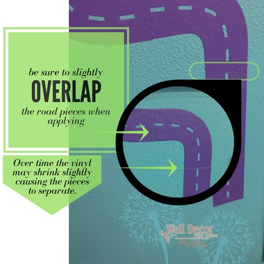 Car Race Track Pretend Play Decal Stickers for Tote Lid — Colorful wall design with road pieces and instructions for