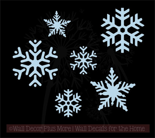 Snowflakes Winter Wall Art Decals Vinyl Stickers for Home DÃ©cor Set of 6-Powder Blue