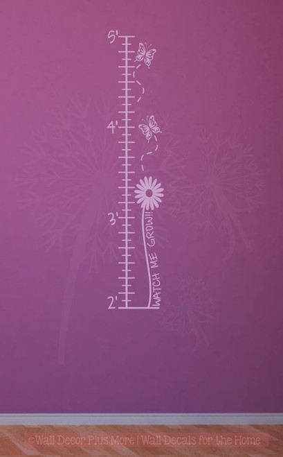 Butterflies and Flowers Growth Chart Wall Decal Sticker Art for Girls Room DÃ©cor-Lilac