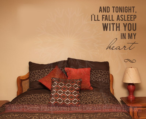 Fall Asleep With You In My Heart Vinyl Wall Decal Sticker Love Quotes Bedroom Decor- Chocolate Brown