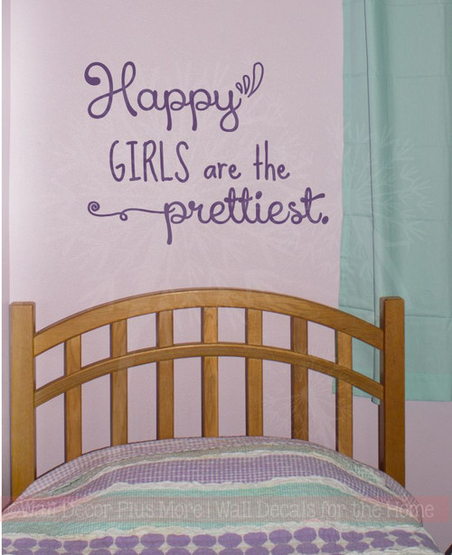 Happy Girls Are Prettiest Wall Art Vinyl Decals Home Decor Wall Quotes-Plum