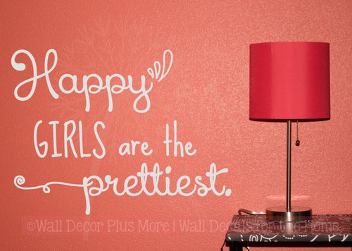 Happy Girls Are Prettiest Wall Art Vinyl Decals Home Decor Wall Quotes-Light Gray