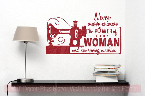 The Power Of One Woman Sewing Craft Wall Art Decals Vinyl Lettering Stickers-Red