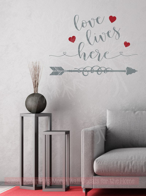 Love Lives Here Home Decor Vinyl Lettering Wall Sticker Bedroom Quotes-Storm Gray, Red