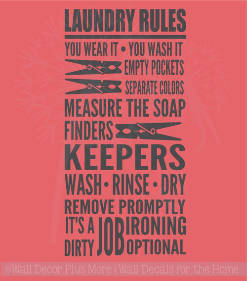 Laundry Rules It's A Dirty Job Home Decor Vinyl Lettering Decals Wall Sticker Quotes