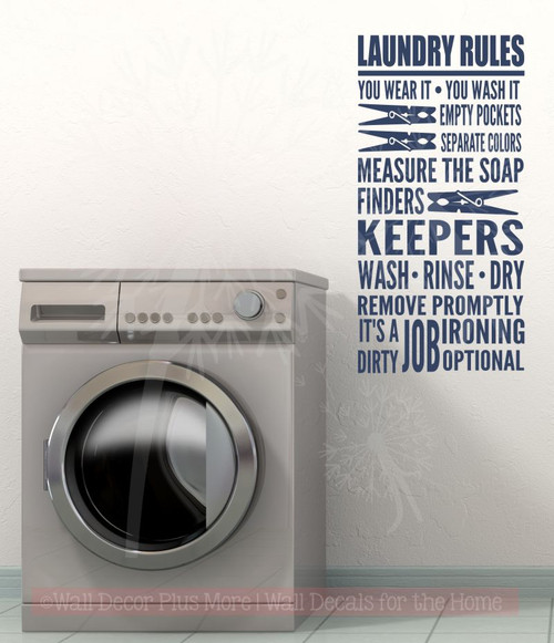 Laundry Rules It's A Dirty Job Home Decor Vinyl Lettering Decals Wall Sticker Quotes-Deep Blue