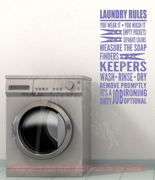 Laundry Rules It's A Dirty Job Home Decor Vinyl Lettering Decals Wall Sticker Quotes-Purple