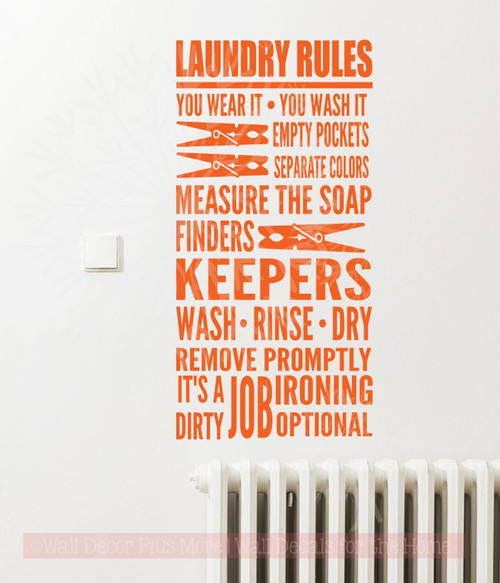 Laundry Rules It's A Dirty Job Home Decor Vinyl Lettering Decals Wall Sticker Quotes-Orange