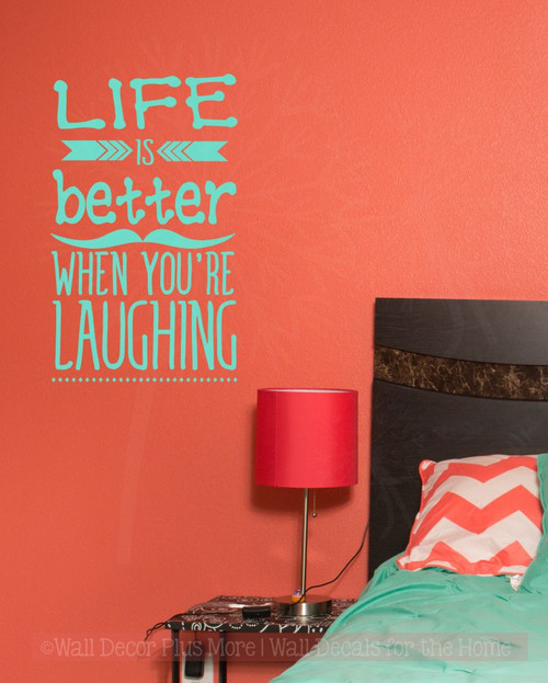 Life is Better Laughing Inspirational Wall Art Decals Arrow Wall Vinyl Lettering Quote-Mint Green