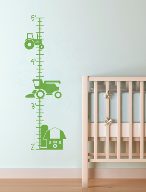 Farm Tractor Growth Chart Vinyl Sticker Decals Boy Bedroom Wall Art Decor Lime Green