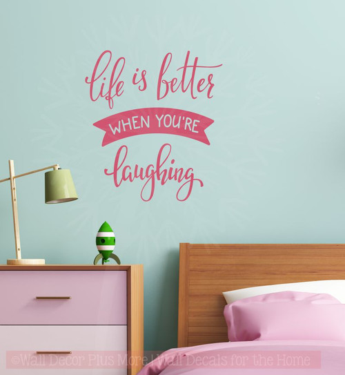 Life Is Better Laughing Inspirational Wall Art Vinyl Decals Lettering Home Decor Quote Lipstick