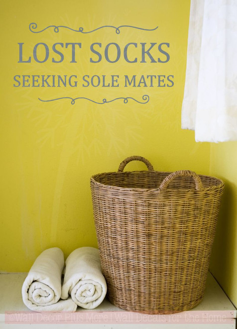 Lost Socks Seeking Sole Mates Vinyl Lettering Wall Art Decor Laundry Sticker Quote Storm Gray