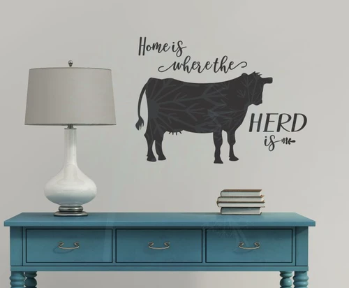 Home Is Herd Cow Wall Decor Vinyl Decal Stickers Cattle Farm Quote-Black
