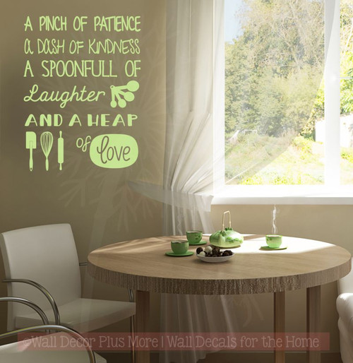 Pinch of Patience Heap of Love Kitchen Wall Decor Vinyl Lettering Art Family Wall Decals Key Lime