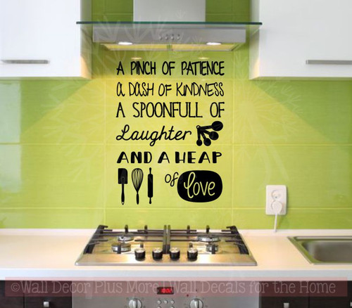 Pinch of Patience Heap of Love Kitchen Wall Decor Vinyl Lettering Art Family Wall Decals Black