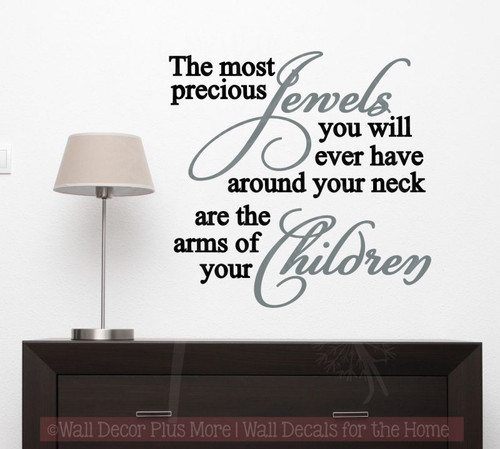 Children Are Precious Jewels Family Wall Decals Vinyl Lettering Art Home Decor Stickers-Black, Metallic Silver