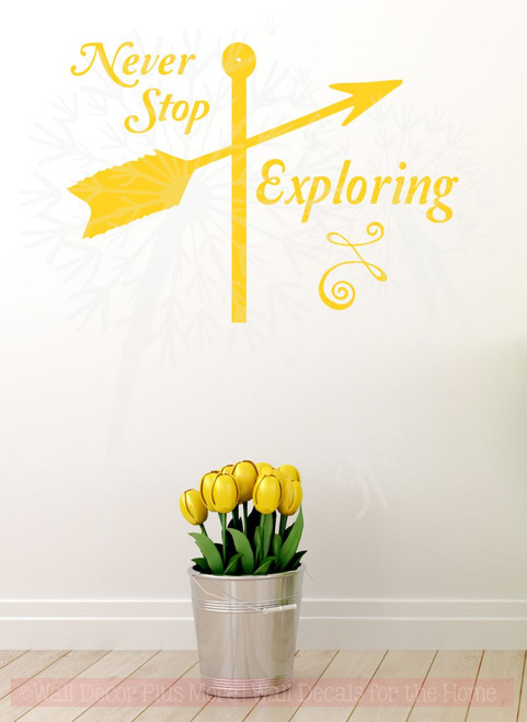 Never Stop Exploring Wall Sticker Art Vinyl Lettering Decals Arrow Home Decor Quote Yellow