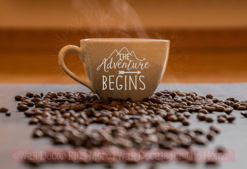 The Adventure Begins Mug Tumbler Decals Vinyl Lettering Rtic Yeti Sticker Art Quote Gray