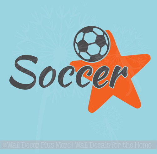 Soccer with Star Vinyl Lettering Sports Decals Wall Stickers Teen Bedroom Decor