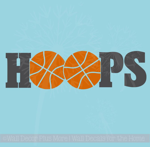 HOOPS Basketball Vinyl Lettering Wall Sticker Art Teen Sports Decals Bedroom Decor