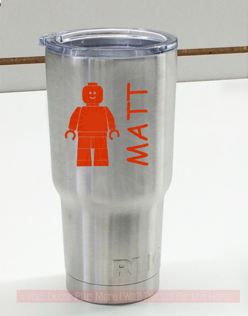 Building Block Guy with Name Tumbler Vinyl Decals Personalized RTIC or Yeti Stickers