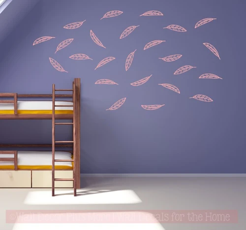 Open Feathers Wall Art Stickers Vinyl Decals Girl Bedroom Shape Decor-Carnation