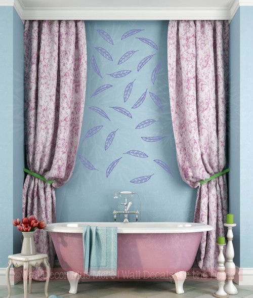 Open Feathers Wall Art Stickers Vinyl Decals Girl Bedroom Shape Decor-Purple