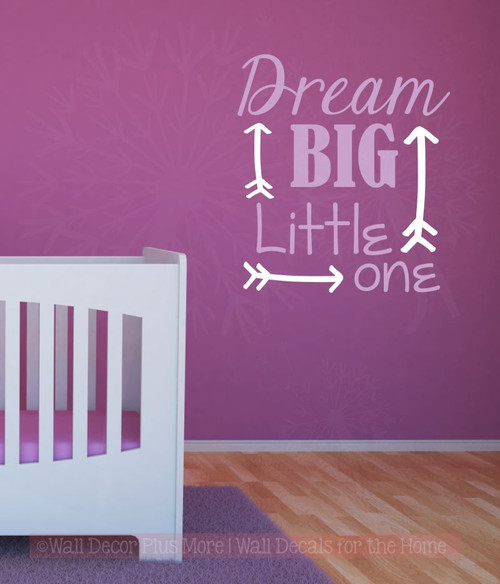 Dream Big Little One Nursery Vinyl Lettering Stickers Wall Decals Baby Room Decor-Lilac, White