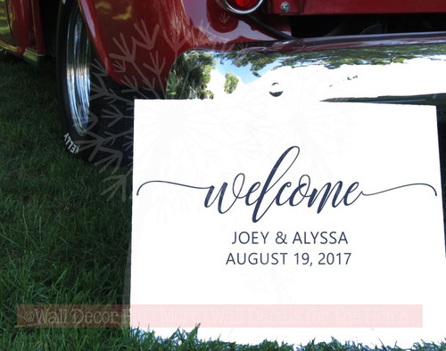 Welcome Personalized Wedding Vinyl Lettering Stickers Wall Decals for Home Decor Gift-Deep Blue