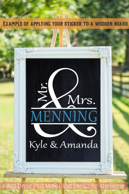 Mr Mrs Personalized Vinyl Name Decals Art Wall Stickers Wedding Decor White Blue